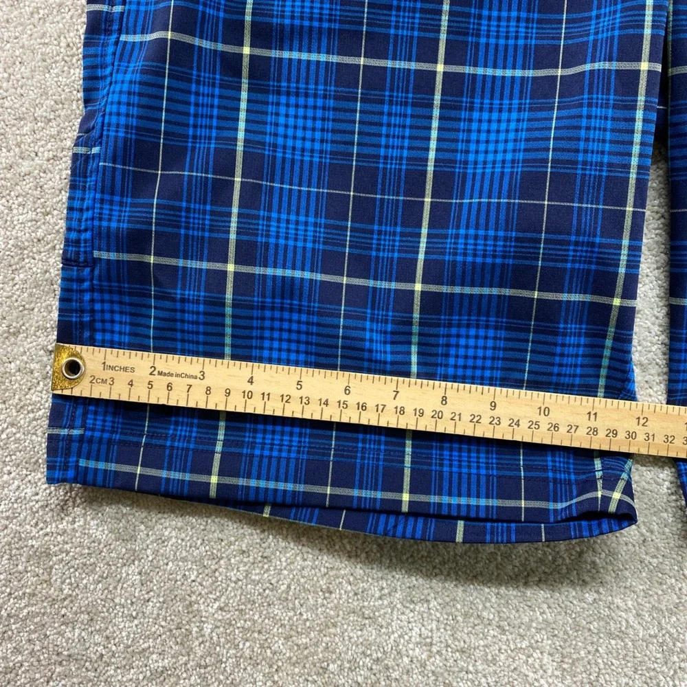 Fila Sport Golf Shorts Mens 36 Blue Plaid Performance Stretch Flat Front